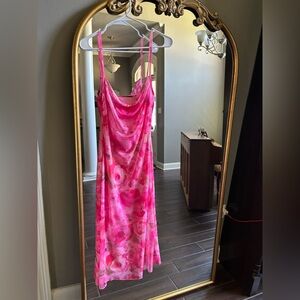 Pink Floral Midi Dress